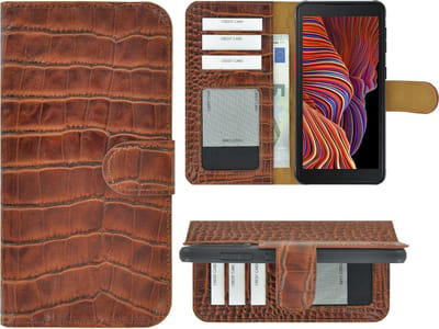 Hoesje Geschikt voor Samsung Galaxy Xcover 5 - Bookcase - Xcover 5 Wallet Book Case Echt Leer Croco Kaneelbruin Cover