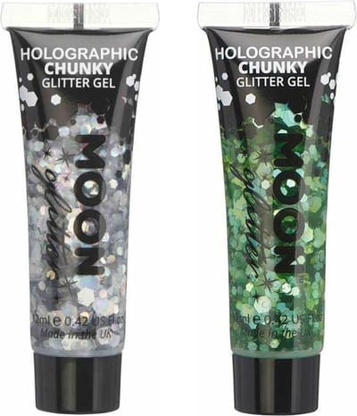 Moon Creations Chunky Glittergel set - voor lichaam en gezicht - zilver/groen
