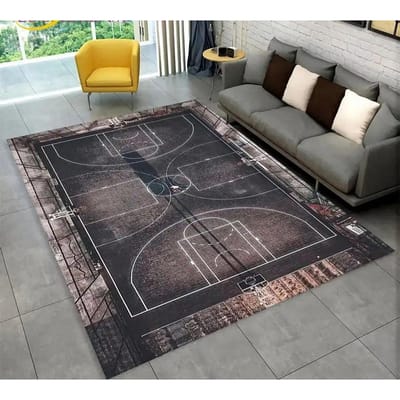 Basketbalveld Patroon Flanel Tapijt - Indoor Cartoon Basketbalveld Matten Slaapkamer Decoratieve Antislip Matten 80*160cm