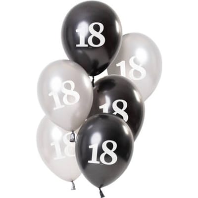 Folat - Ballonnen Glossy Black 18 Jaar (6 stuks)