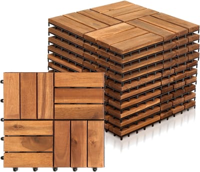 Terrastegel 66 stuks - 6 m² Tuintegels - 30 x 30 cm 12 latten - Balkon, Terras Vlondertegel - Terrasplanken - Kliktegels met drainagesysteem - Makkelijke en Snelle Montage