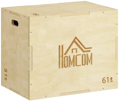 Houten Plyobox - Springbox - Plyo box met Handgrepen - in Hoogte Verstelbaar - Jump Box - Plyo Boxen - Fitness Box - Fitness Kist - Crossfit Box - Krachttraining - Fitness - 51/61/76 cm - Naturel Hout
