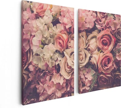 Artaza Canvas Schilderij Tweeluik Roze Rozen Achtergrond - Retro - Bloemen - 80x60 - Foto Op Canvas - Canvas Print