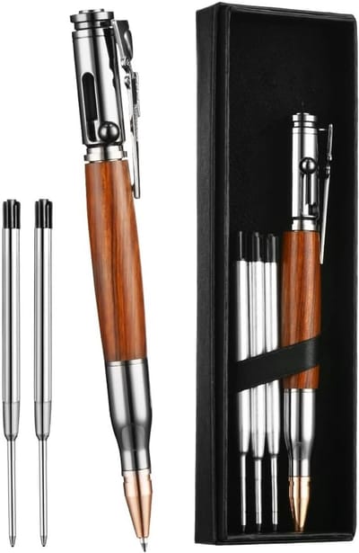 Stijlvolle Bolt Action Pen met Geschenkdoos, Lichtgewicht Metalen Balpen met 5 Extra Navullingen, Herbruikbare Inkt voor Kantoor en School, Perfect Cadeau voor Studenten en Collega's