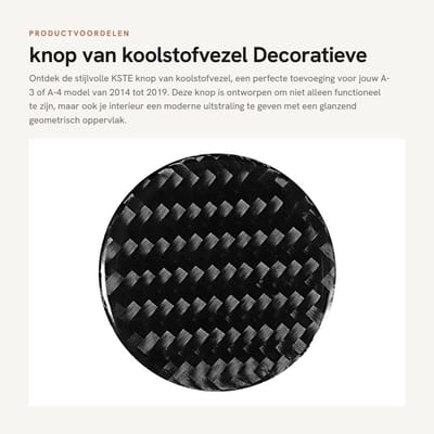 Dailygoods- Knop van Koolstofvezel - Medium Bediening - Decoratie voor A3/A4 8V 2014-2019 - Zelfklevend - Duurzaam - Glanzend Geometrisch Oppervlak - Bedieningsknop