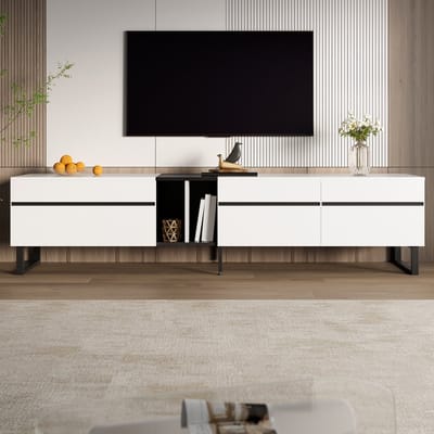 PHOEBE CAT TV-kast - Open plank - Dubbele deuren - Wit + Zwart