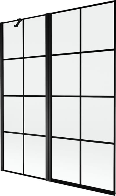 Mexen Mist badscherm 2-delig links 140 x 150 , zwart raster, zwart - 8A9-140-011-70-77-L