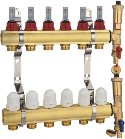 Radiatorconnect messing zes-weg verdeler voor vloerverwarming..