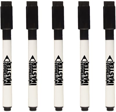 Vijf magnetische stiften zwart (met magneet / wisser in dop)