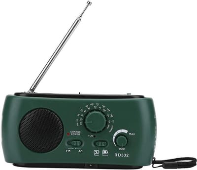 Noodradio Zaklamp - Draagbare Radio - Kamperen Buiten - Zonne-energie Opladen - 15 x 7 x 4 cm - Donkergroen