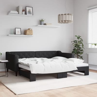 vidaXL - Slaapbank - met - onderschuifbed - 90x190 - cm - stof - zwart