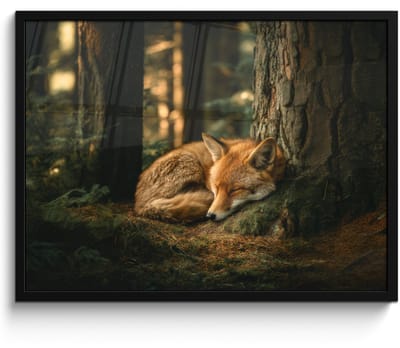Poster in lijst - Fotolijst 80x60 cm - Posters - Vos - Bos - Slapen - Posterlijst zwart - Decoratie - Wanddecoratie woonkamer - Muurdecoratie slaapkamer