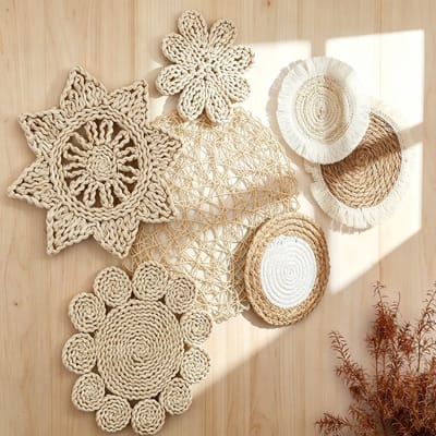 7 Stuks Gevlochten Wandmanden in Bohemian-Stijl – Rustieke Landelijke Decoratie, Geschikt voor Woonkamer, Slaapkamer en Keuken