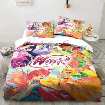 3D Print Winx Saga Club Beddengoed Set Dekbedovertrek Bedset Quiltovertrek Kussensloop Dekbed King Queen Size Jongens Volwassenen Beddengoed Set 70x133cm 2pcs pink