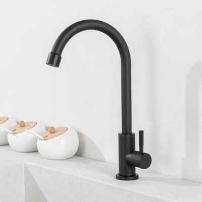 Cecipa MAX Koudwaterkraan Keuken - Hoge Ronde Uitloop - Mat Zwart - 360° Draaibaar - RVS 304