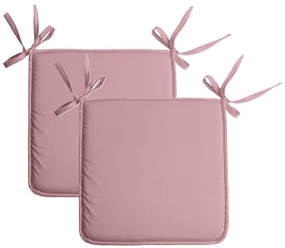 Stof Textile Home stoelkussens - 2x - oud roze - 38 x 38 x 3 cm - voor binnen - touwtjes sluiting - zitkussens plat - vierkant