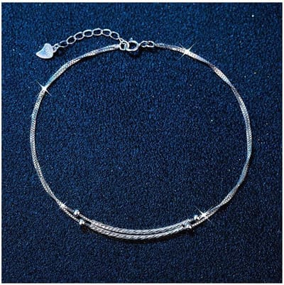 Enkelbandjes Dubbellaags - Voetkettingen Sieraden - Strand Mode - S925 Sterling Zilver - 21+3cm - Zilver