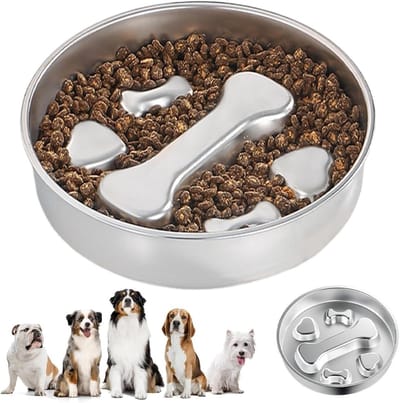 Anti Schrokbak - Honden Voerbak - Langzaam Eten - Antislip Ontwerp - 22x22x4 cm - Beige
