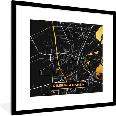 Fotolijst incl. Poster - Stadskaart - Dilsen-Stokkem - Goud - Kaart - Plattegrond - 40x40 cm - Posterlijst