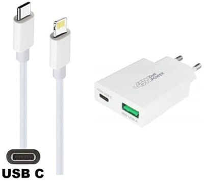 45W super snellader met 2 poorten + 0,95m USB C naar Lightning kabel. Universele PD PPS lader. Compacte GAN oplader adapter past op Apple iPhone 13, 13 Mini, 13 Pro, 13 Pro Max, iPhone 14, 14 Plus, 14 Pro, 14 Pro Max