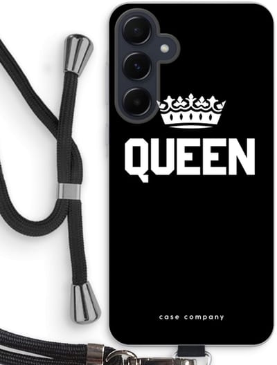 Case Company® - Hoesje met koord geschikt voor Samsung Galaxy A55 hoesje met Koord - Queen zwart - Telefoonhoesje met Zwart Koord - Bescherming aan alle Kanten en Over de Schermrand
