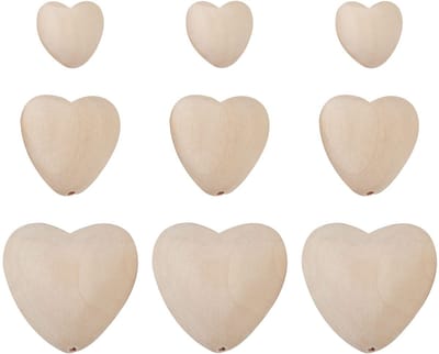PandaHall 60 stuks natuurlijke onbehandelde hartvormige houten kralen, 3 maten, bruinhout, houten afstandhouders, losse kralen met 2 mm gat voor knutselen, DIY, handgemaakte decoraties, sieraden maken
