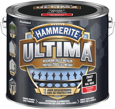 Hammerite Ultima - Zwart - 2,5 l - Hoogglans - 7,5 m²/l - Afwerkingslaag