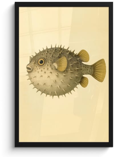 Poster in lijst - Fotolijst 40x60 cm - Posters - Stekels - Vis - Opgeblazen - Bruin - Posterlijst zwart - Decoratie - Wanddecoratie woonkamer - Muurdecoratie slaapkamer