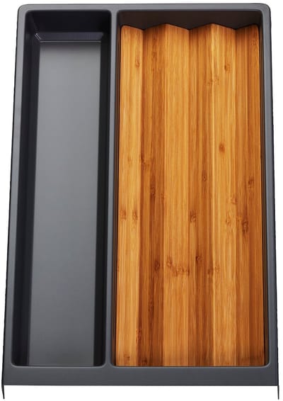 Orga-Box multifunctioneel inzetstuk SEPARADO Individual leigrijs generfd (300 x 474 x 51 mm) Lade-inzetstuk vanaf 40 cm kastbreedte incl. bamboe kruideninzetstuk