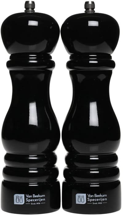 Van Beekum Modern Peper- en Zoutmolen Set - Klassiek Zwart - Verstelbare Maalgraad - Luxe Design - Houten Pepermolen en Zoutmolen