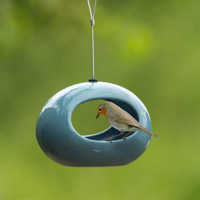 CJ Wildlife Vogeldrinkschaal voor Tuinvogels - Selo - Waterschaal voor Buiten - Keramische Drinkschaal - Hangend - Blauw