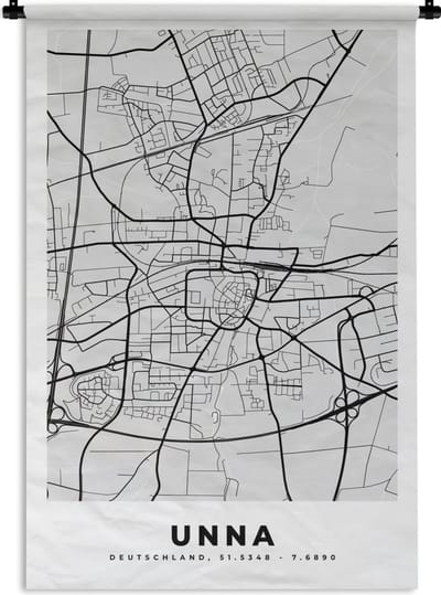 Wandkleed - Wanddoek - Kaart - Plattegrond - Duitsland - Unna- Stadskaart - 120x180 cm - Wandtapijt