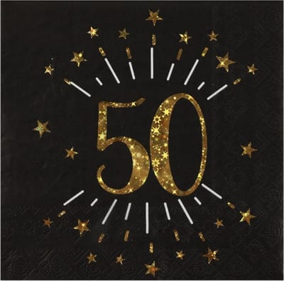 Santex Verjaardag feest servetten leeftijd - 10x - 50 jaar - goud - 33 x 33 cm - Abraham/Sarah