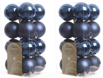 Decoris kleine kerstballen - 32x st - donkerblauw - 4 cm - kunststof - kerstversiering
