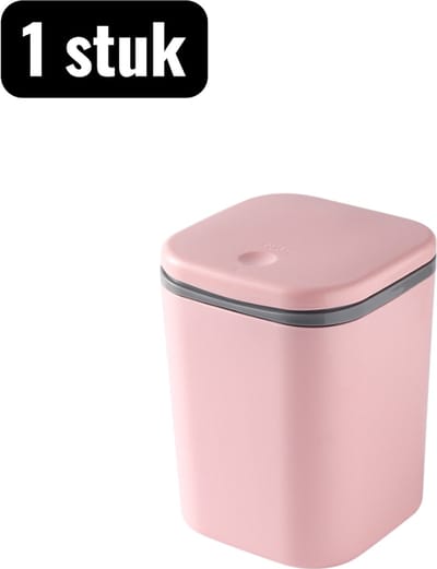 1 stuk - Prullenbak - Mini-prullenbak - Compacte prullenbak met deksel - Stijlvolle mini-prullenbak voor kantoor en slaapkamer - Roze