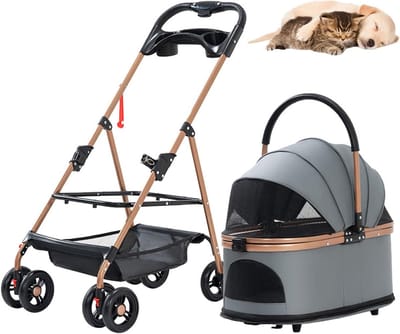 Dieren Wandelwagen - Hondenbuggy Kattenkar - Comfortabel Transport - 3-in-1 Ontwerp - Tot 20kg - Grijs