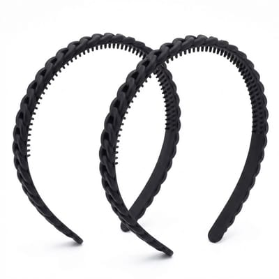 Set van 2 zwarte gevlochten haarbanden diadeem met tanden – antislip hoofdbanden voor dames en heren