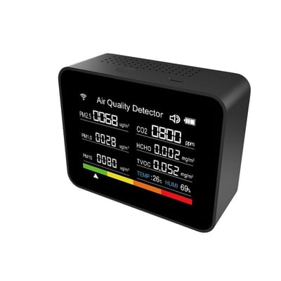 Ynkkvre -luchtkwaliteitsmonitor: inclusief koolstofdioxidedetector, temperatuur- en vochtigheidssensor en alarmfunctie; geschikt voor woningen, kantoren en auto's - zwart