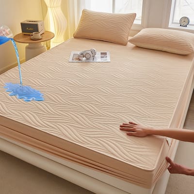 Matrashoes + 2 kussenslopen, TPU-laag voor waterdicht en ademend gebruik, geschikt voor matrassen tot 28 cm dik,Wolk-khaki,180*200cm+kussensloop 48*74cm