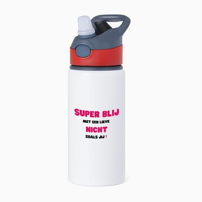 Hacebo® - super blij met een lieve nicht zoals jij waterfles met rietje rood - Nicht - de liefste nicht - verjaardag - cadeautje voor nicht - nicht artikelen - kado - geschenk - water fles - 650ML