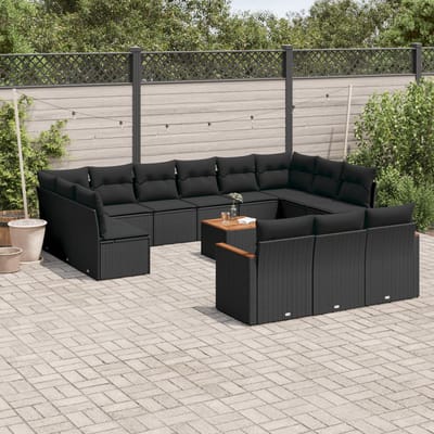 vidaXL - 14-delige - Loungeset - met - kussens - poly - rattan - zwart