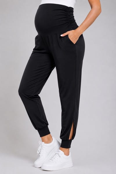 SparkNine Comfortfit zwangerschapslegging - met zijzakken - XL - zwart - hoog getailleerd - zacht & ademend met buiksteun - rekbaar - maternity