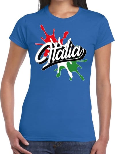 Bellatio Decorations landen t-shirt - Italia - Italie - spetter print - blauw - voor dames - supporters kleding XS