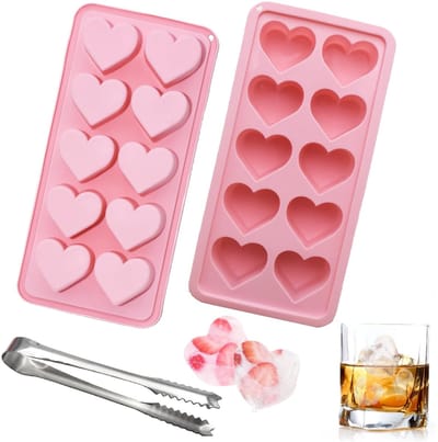 Dailygoods- IJsblokjesvorm Hartvormig - IJsblokjesvorm Siliconen - IJsblokjesvormen BPA-vrij - IJsblokjeshouder met Tang - 10 Cavity - Geschikt voor Chocolade