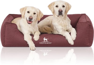 Knuffelwuff orthopedisch waterafstotend hondenbed Leon van velours met handgeweven karakter XL 105 x 75cm rood