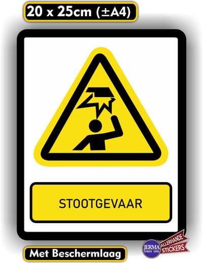 Jerma - Stootgevaar - waarschuwing - Sticker - 20x25 cm - Weerbestendig - Zelfklevend - Krasbestendig