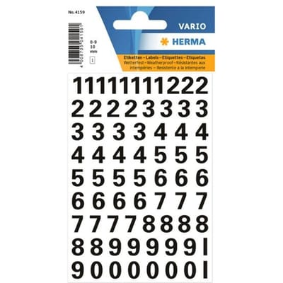Herma 4159 Etiket met getallen 0-9 10mm Zwart-Transparant - 1 pakje met 1 velletje