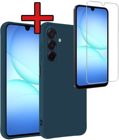 Hoesje - Met Screenprotector - Geschikt voor Samsung Galaxy A17 - Sterk & Shockproof - Telefoon Hoes - Back Cover - Siliconen Case - Telefoonhoes - Donkerblauw