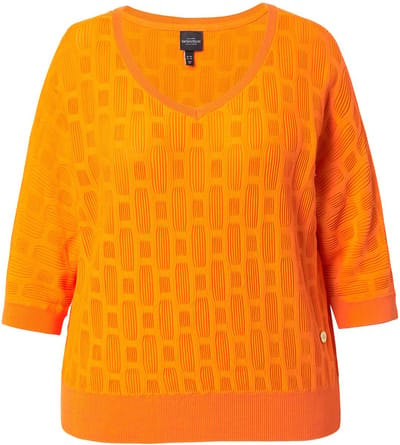 Ulla Popken - Dames - Gebreid shirt 3D-design oversized V-hals korte mouwen - Mandarijn - Maat 42+