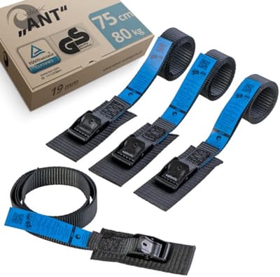 Short Lashing Straps 19 mm - 4 x 75 cm Padded TÜV Certified - 80 kg Clamp Lock for Bicycle Carrier and Roof Box